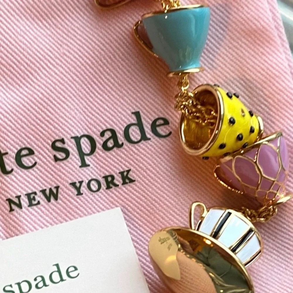 KATE SPADE Tea Time Stacked Teacup Long‎ Pendant Necklace NWT